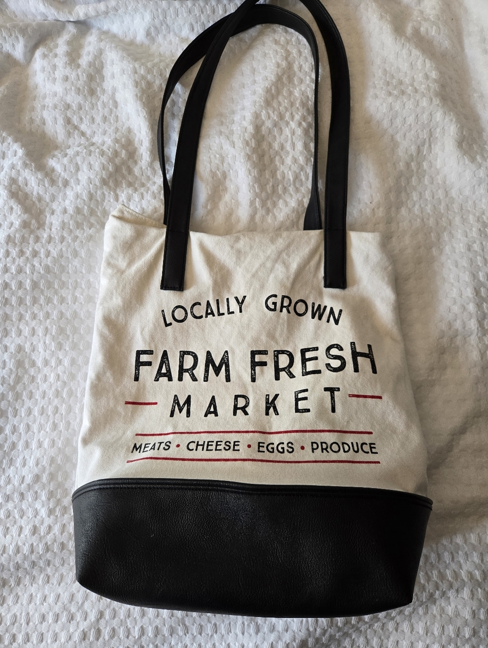 Farm Fresh Market Canvas Tote with Black Trim And Faux Leather Base